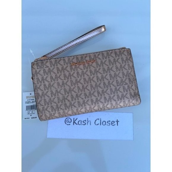 Michael Kors MK Double Zip Wallet Wristlet - Rose Gold - Picture 1 of 8